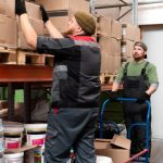 furniture being stored in shipping warehouse for delivery
