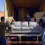 movers putting loadin furniture in truck for shipping