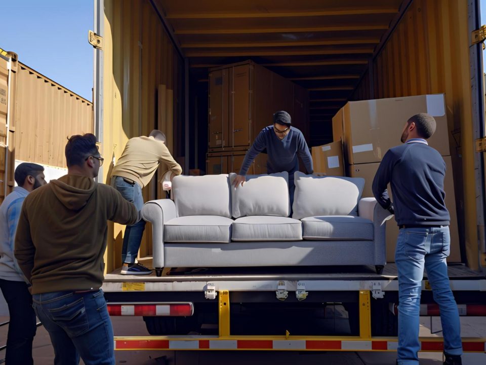 movers putting loadin furniture in truck for shipping