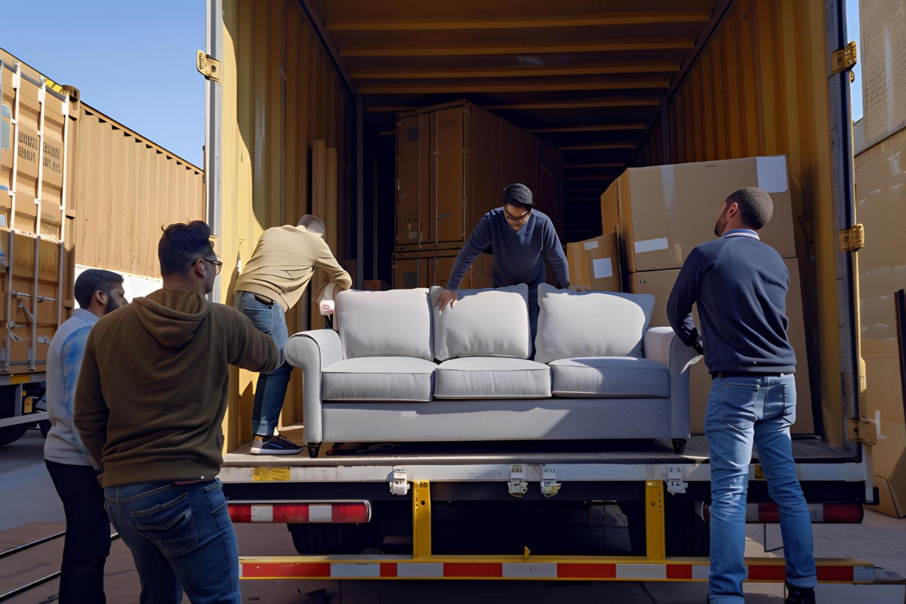 movers putting loadin furniture in truck for shipping